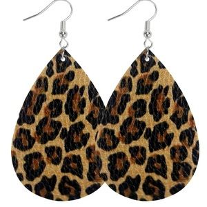 PU Leather Leopard Print Teardrop Dangle Earrings